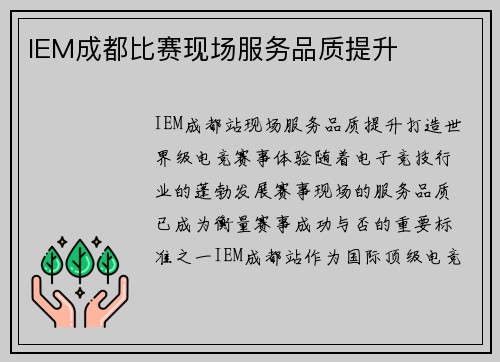IEM成都比赛现场服务品质提升