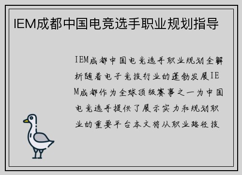 IEM成都中国电竞选手职业规划指导