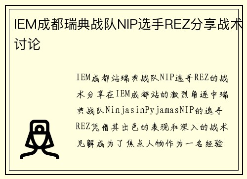 IEM成都瑞典战队NIP选手REZ分享战术讨论