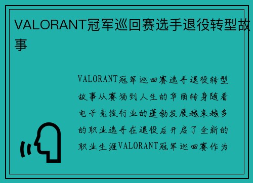 VALORANT冠军巡回赛选手退役转型故事